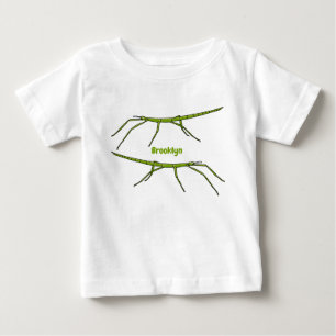 Cute green stick insects with happy faces cartoon baby T-Shirt
