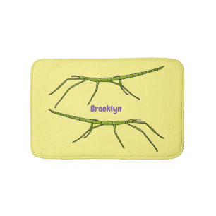 Cute green stick insects with happy faces cartoon bath mat