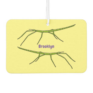Cute green stick insects with happy faces cartoon car air freshener
