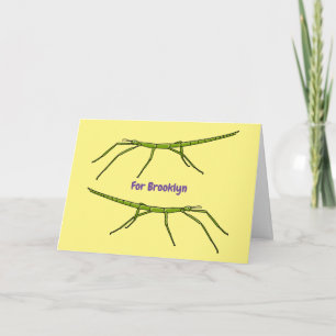 Cute green stick insects with happy faces cartoon card