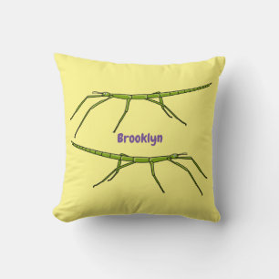 Cute green stick insects with happy faces cartoon cushion