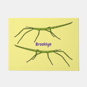Cute green stick insects with happy faces cartoon doormat