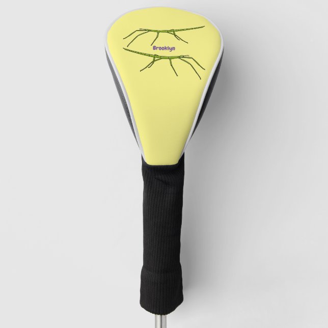 Cute green stick insects with happy faces cartoon golf head cover (Front)
