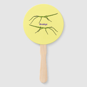 Cute green stick insects with happy faces cartoon hand fan