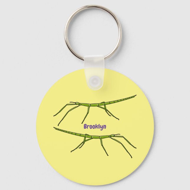 Cute green stick insects with happy faces cartoon key ring (Front)