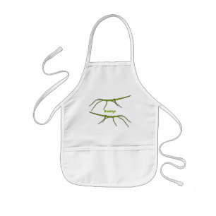 Cute green stick insects with happy faces cartoon kids apron