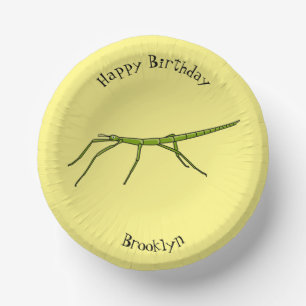 Cute green stick insects with happy faces cartoon paper plate