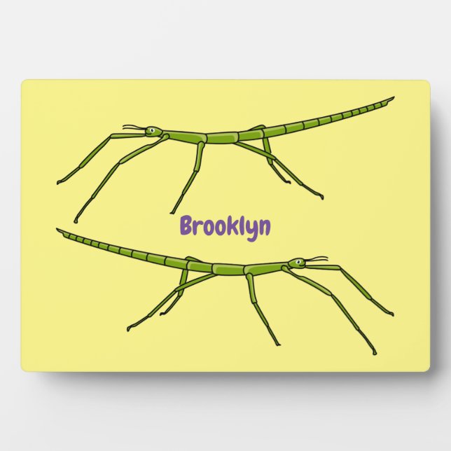 Cute green stick insects with happy faces cartoon plaque (Front)