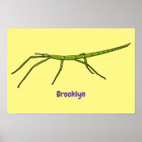 Cute green stick insects with happy faces cartoon