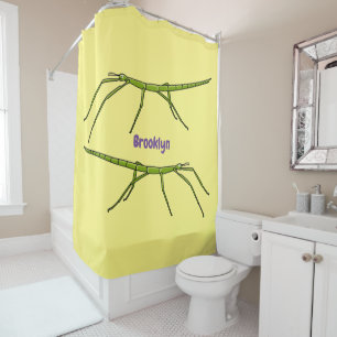 Cute green stick insects with happy faces cartoon  shower curtain
