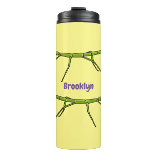 Cute green stick insects with happy faces cartoon thermal tumbler