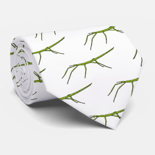 Cute green stick insects with happy faces cartoon tie