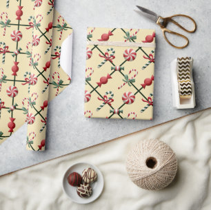 Cute Green Stripe Christmas Sweeties Gift Wrapping Paper