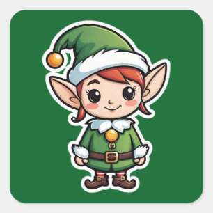 Cute Green Suit Elf Square Sticker