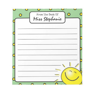 Cute Green Sunshine Smile Face From Teacher  Notepad