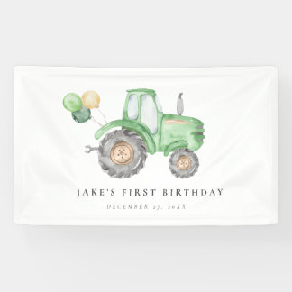 Cute Green Tractor Birthday Banner