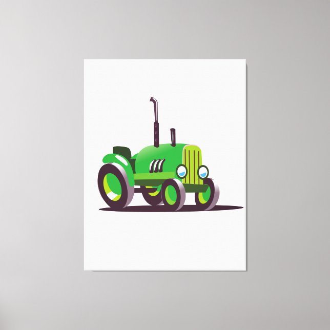 Cute Green Tractor Canvas Print (Front)