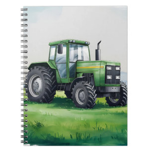 Cute Green Tractor Farm Watercolor Kids  Notebook
