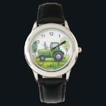 Cute Green Tractor Farm Watercolor Kids Watch<br><div class="desc">Cute Green Tractor Farm Watercolor Kids Watch</div>