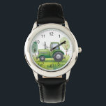 Cute Green Tractor Farm Watercolor Kids Watch<br><div class="desc">Cute Green Tractor Farm Watercolor Kids Watch</div>