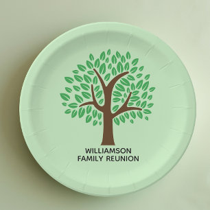 Cute Green Tree Custom Family Reunion Party Paper Plate