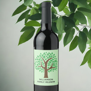 Cute Green Tree Custom Family Reunion Party Wine Label
