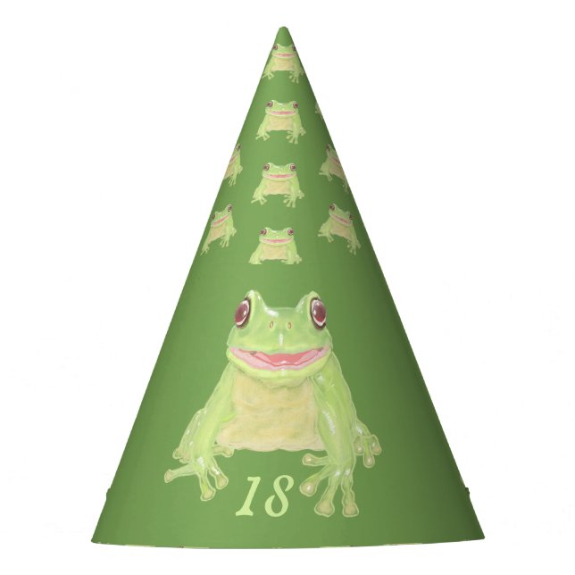 Cute Green Tree Frog - 18 transparent. Party Hat (Front)