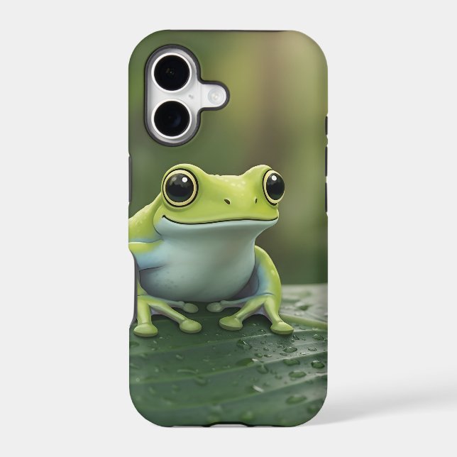 Cute Green Tree Frog on Leaf (Back)