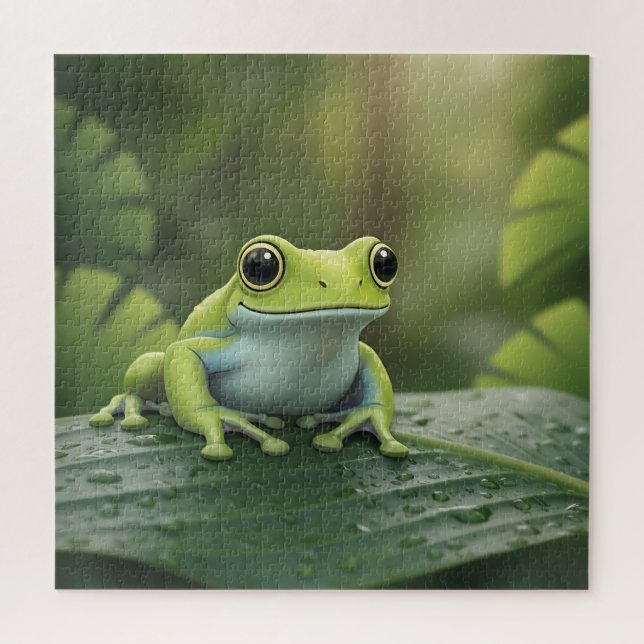 Cute Green Tree Frog on Leaf Jigsaw Puzzle (Vertical)