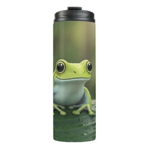 Cute Green Tree Frog on Leaf Thermal Tumbler