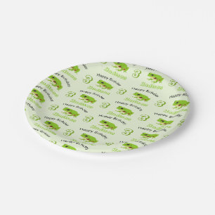Cute Green Tree Frog Pattern Name Age Birthday  Paper Plate