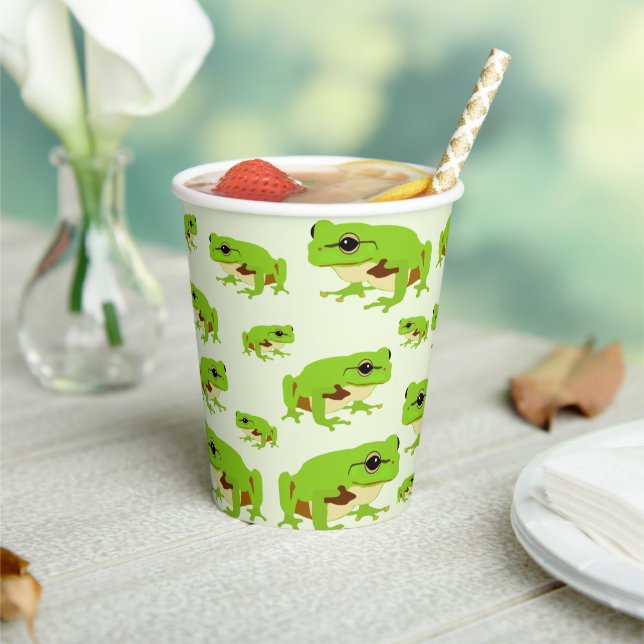 Cute Green Tree Frog Pattern Paper Cups (Insitu)