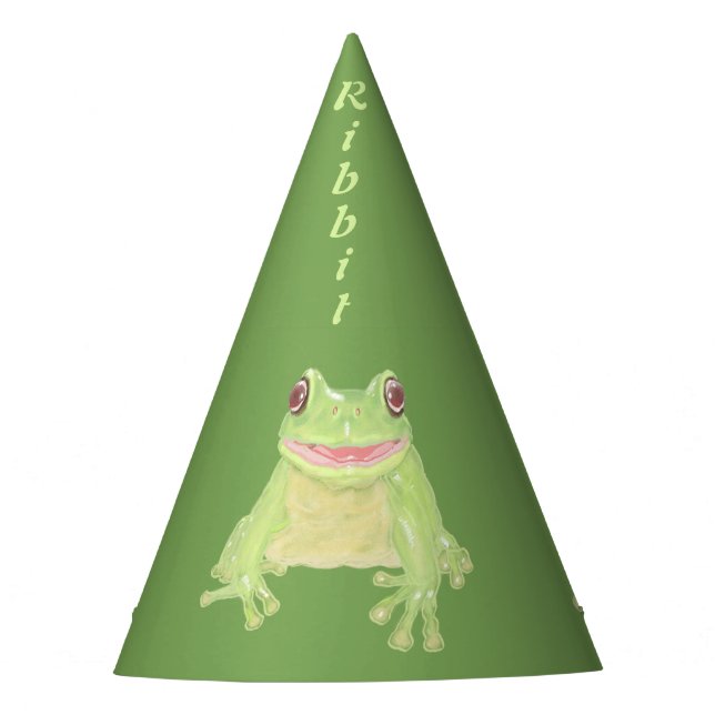 Cute Green Tree Frog - Ribbit birthday. Party Hat (Front)