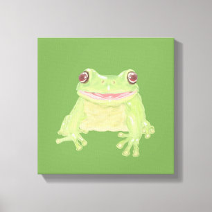 Cute Green Tree Frog - transparent. Canvas Print