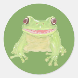 Cute Green Tree Frog - transparent.  Classic Round Sticker