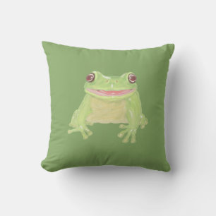 Cute Green Tree Frog - transparent.  Cushion