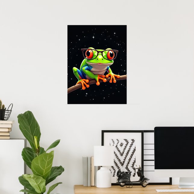 Cute Green tree frog with eyeglasses Poster (Home Office)