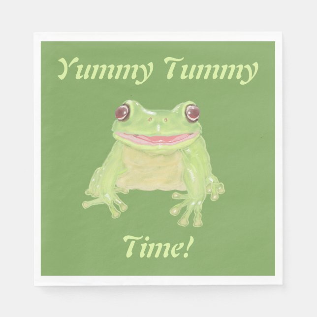 Cute Green Tree Frog - Yummy Tummy Time! party. Napkin (Front)