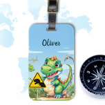 Cute Green Trex Dinosaur Personalised Luggage Tag<br><div class="desc">Personalised green playful trex dinosaur in jurassic world luggage tag</div>