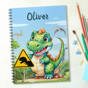 Cute Green Trex Dinosaur Personalised Notebook
