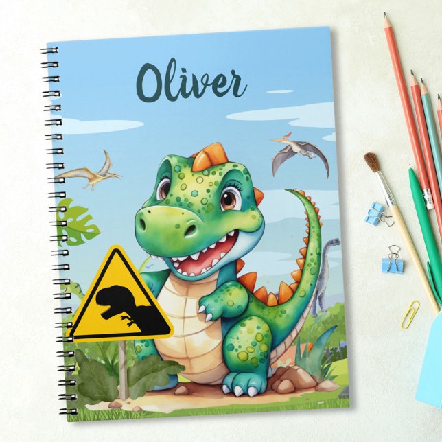 Cute Green Trex Dinosaur Personalised Notebook (Creator Uploaded)