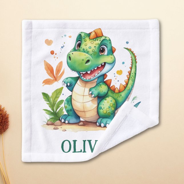 Cute Green Trex Dinosaur Personalised Wash Cloth (Creator Uploaded)