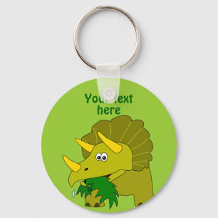 Cute Green Triceratops Cartoon Dinosaur Key Ring
