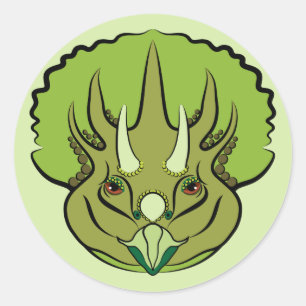 Cute Green Triceratops Dinosaur Classic Round Sticker