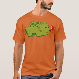 Cute Green Triceratops Dinosaur With Little Butter T-Shirt