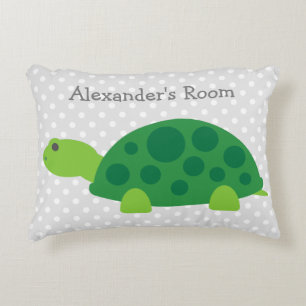 Cute green turtle accent pillow for kids room
