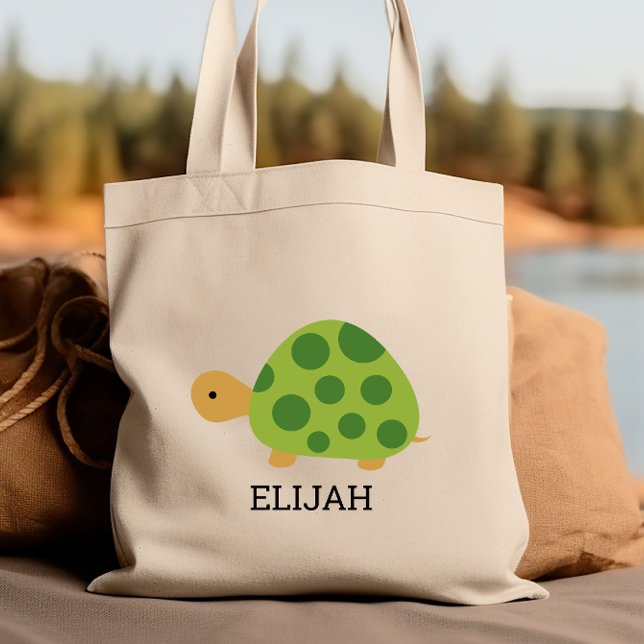 Cute Green Turtle Kids' Personalised Tote Bag (Creator Uploaded)