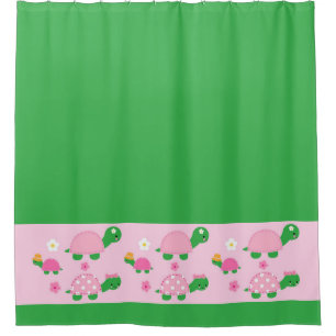 Cute Green Turtle on Colourful Pink Shower Curtain