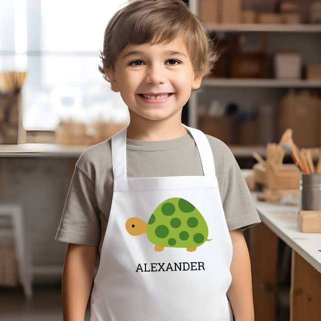 Cute Green Turtle Personalised Kids Apron (Creator Uploaded)
