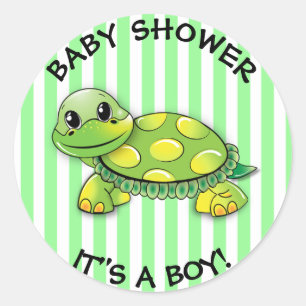 Cute Green Turtle Themed Baby Shower Stickers
